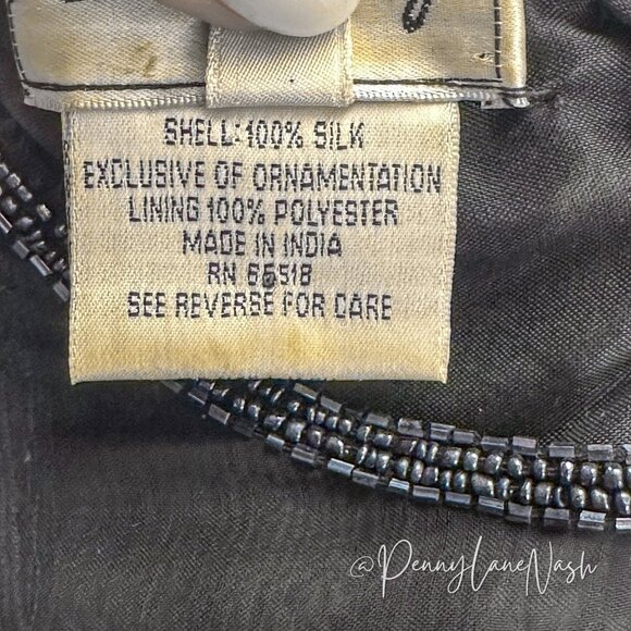 Stenay Vintage 80'S Floral Sequin Beaded Mesh Trim Blouse Black - Picture 13 of 14